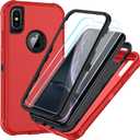 SunStory Compatible with iPhone Xs/X Case with HD Screen Protector, 3-Layer Heavy Duty Full-Body Cover,3 in 1 Hybrid Protective Case for iPhone Xs/X 5.8",Red