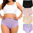 Womens Underwear Lace Panties Ladies Briefs Mid Waist Nylon Panty 4-Pack Plus Size (XX-Large)