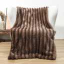 HSOFTIFY Faux Fur Stripe Blanket 50"x60"- Luxuriously Faux Fur Throws Blanket,Super Soft Velvet Back Throw Blankets for Sofa Bedroom Living Room- Warm Gifts (Coffee)