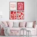 Locomiss Coquette Pink Valentine's Day Wall Art Prints, Trendy Red Pink Love Heart Art Posters, Sweet Love You More Wall Decor Posters For Home Living Room Bedroom, Set of 4 (8x10 Unframed)