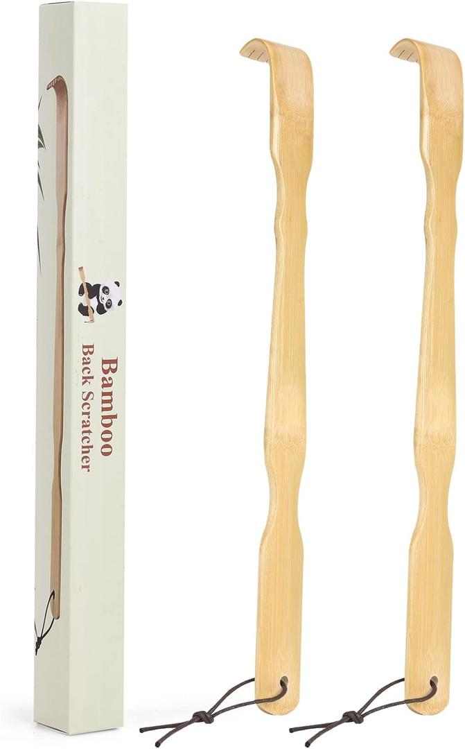 2 Pack Wooden Bamboo Back Scratcher, 17 Inch Long Handle Back Scratchers for Adults Men Women, with Beautiful Gift Packaging