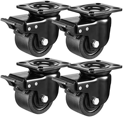 W B D WEIBIDA Plate Swivel Caster Wheels 3-inch Heavy Duty of 4400lbs, Low Gravity Center Design Black Caster Wheels with Brake, Durable & Quiet & Sturdy Nylon Wheels for Industrial, Set of 4