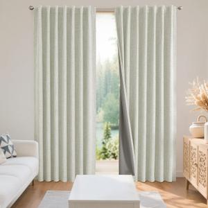 Joydeco 100% Blackout Curtains for Bedroom - Natural Linen Curtains 52" W x 84" L Long, Thermal Insulated 2 Panels Light Beige. Room Darkening Light Blocking Drapes for Living Room
