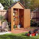 Wooden Outdoor Storage Cabinet with 3 Shelves & Floor - Waterproof Lockable Garden Tool Shed for Patio, Backyard, Deck, Lawn Organization Tall Wood Shed with Floor and Waterproof Roof (Yellow and Black)