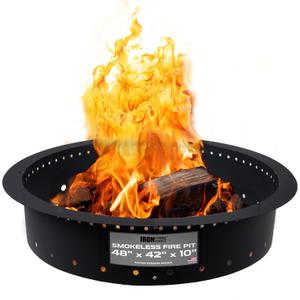 Fire Pit Ring 48 Inch Outer/42 Inch Inner - Outdoor Heavy Duty Metal Round Smokeless Fire Ring Insert Liner - Utility Patent Pending (48x42x10)