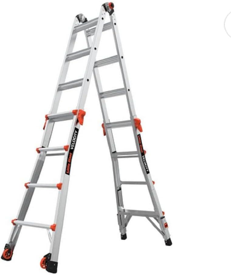 Little Giant Ladder Systems, Velocity with Wheels, M17, 17 Ft, Multi-Position Ladder, Ratchet leg levelers, Aluminum, Type 1A, 300 lbs weight rating, (15417-801)