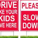 Please Slow Down Sign and Drive Like Your Kids Live Here Sign (Combo Pack), Red/White, Double Sided + Metal Stand