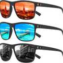 Square Polarized Sunglasses for Men and Women Lightweight Frame Sun Glasses with UV Protection (A01 Black/Black+black/Blue+black/Red)