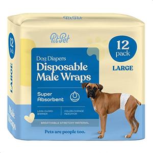 Comfortable Male Dog Diapers - 12-Pack Super Absorbent Disposable Male Dog Wraps- FlashDry Gel Technology, Wetness Indicator Doggie Diapers- Leakproof Belly Wraps for Incontinence, Excitable Urination, L