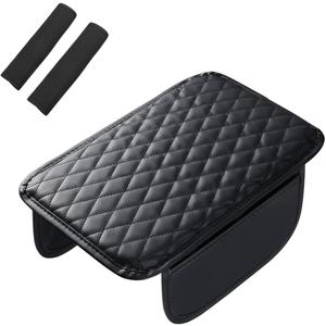 Center Console Cover with Dual-Side Pockets & 2 Seat Belt Covers - Compatible with 2015-2025 Ford F150, 2017-2025 Ford F250 F350 F450 F550 (40/20/40 Jump Seat Only), Waterproof Scratch-Resistant