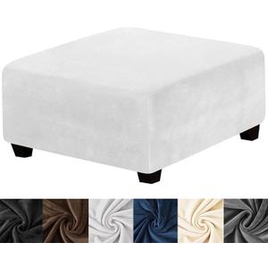 HFCNMY Ottoman Cover Square,Stretch Velvet Ottoman Cover Thick Ottoman Slipcover Square Washable Storage Foot Stool Cover with Elastic Bottom for Living Room White Medium