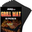 Grill Mats for Outdoor Grill, (10 pcs) Non Stick BBQ Grill Mat Grilling Mat, BBQ Grilling Accessories, Heavy Duty, Reusable and Easy to Clean, Grill Sheets for Gas Charcoal and Electric BBQ (Black)