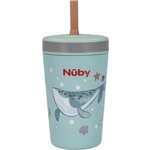 Nuby Thirsty Kids Insulated Toddler Cup with Silicone Flexstraw - 12 oz - Stainless Steel and Leak-Resistant - 18+ Months - Ocean
