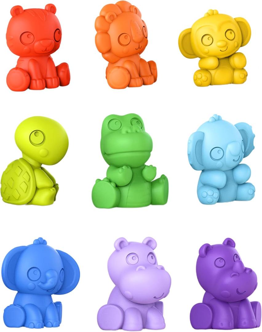 Bright Starts TropicAnimals 9pk Take-Along Friends Baby Bath Toys and Play Set - Squeezable Wipeable Soft Infant Toys, Ages 3 Months+ (9 Count(Pack of 1))