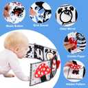 Black and White High Contrast Toys for Baby 0-3 3-6 months Infant Tummy Time Soft Book Sensory Musical Toy 0-2-4-6 month Babies Brain Development Crinkle Book Mirror Newborn Easter Basket Stuffer