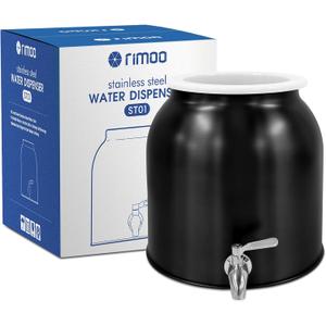 2.5 Gallon Stainless Steel Water Crock, Countertop Water Dispenser for 3-5 Gallon Bottle, Water Bottle Beverage Dispenser with Stainless Steel Spigot & Lid for Parties Lemonade, Home Water (Black)