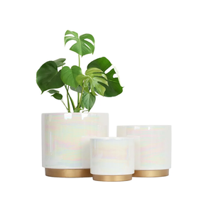 Gepege White Indoor Pots for Plants, Ceramic Planter with Drainage Hole, (2 Pack) 9.6inch +6Inch. Succulent Orchid Flower Pot - Rainbow Pearl Glaze