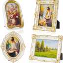Geetery 4 Pcs Vintage Picture Frames Set, White Ornate Baroque Frames for Gallery Wall, Antique Victorian Decorative Photo Frame for Tabletop or Wall Display, Shabby Cottagecore Home Decor