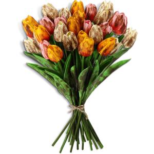 Canlierr 24 Pcs Artificial Faux Tulips Set Fake Real to Touch Tulip Flowers Decor Primitive Grungy Country Bouquet for Spring Vintage Rustic Table Centerpiece(Pink Yellow Orange)