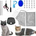 9 Pcs Cat Bathing Bag Set Cat Shower Bag Anti Bite and Scratch for Pet Grooming Washing Brush Comb Muzzle Nail Clipper Nail File Tick Tool(Blue, Gray)