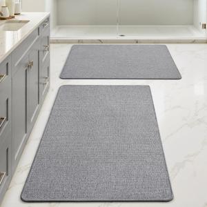MIULEE Set of 2 Ultra Thin Bathroom Rugs, Rubber Bath Mats for Bathroom Non Slip, Quick Dry Absorbent Bath Rug Machine Washable, Fit Under Door, Shower, Sink, Home Decor, Grey, 24x36 Inch