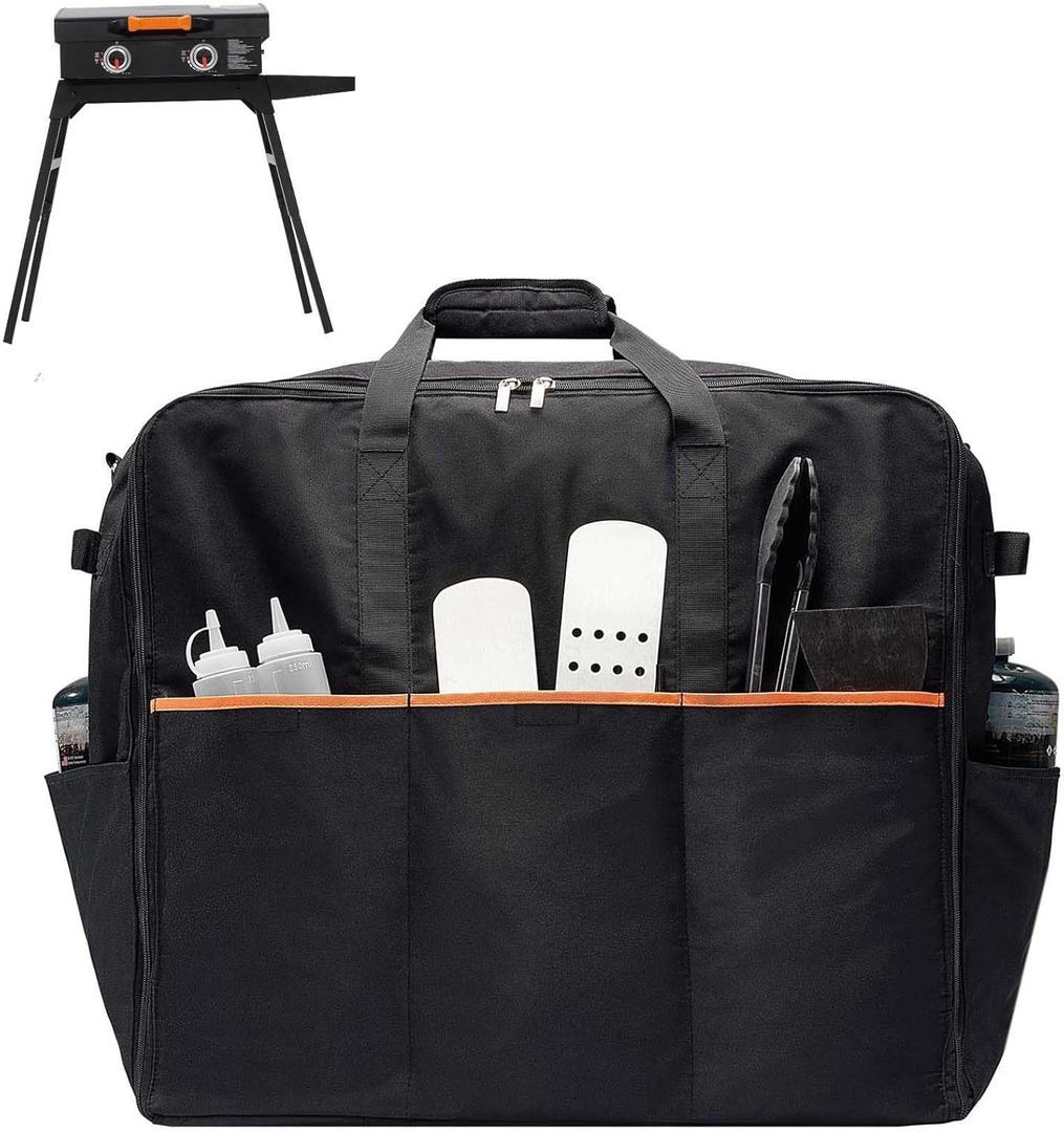 NOELIFE Upgraded Carry Bag for Blackstone 22 inch Griddle & 17 inch Grill with Hood on Stand, Reinforced Hardware & Rip-Proof Heavy Duty Fabric, Outdoor Tabletop Grill Carrying Case, Black (Bag Only)