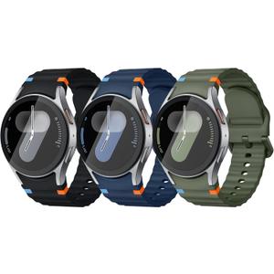3 Pack Sport Band Compatible for Samsung Galaxy Watch 8/8 Classic Band 40mm 44mm 46mm (2025) Galaxy Watch 7 Bands 44mm 40mm, Samsung Galaxy Watch FE/6/5/4 Classic(40mm-47mm) No Gap Soft Silicone Replacement Strap for Men & Women (Black/Blue/Green)