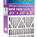 Filtrete 20x25x5 Air Filter MERV 12, MPR 1550 Certified Asthma & Allergy Friendly 1-Pack, Fits Trion AirBear, AC Furnace HVAC Filters, Pleated Electrostatic (Actual Size 19.56 x 24.13 x 4.75 in)
