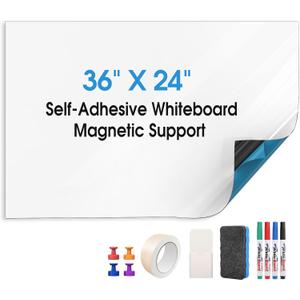 MaxGear Dry Erase Board with Paper Adhesive Magnetic White Board Sticker, 36x24 Easy to Write and Clean Magnetic Board for Office, Home, with Marker, Eraser