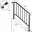 Handrails for Outdoor Step, Mild Steel Stair Railing Fits 3 or 4 Steps, Staircase Handrails, Metal Hand Rails Kit for Concrete, Wood, Porch, Deck, Exterior Steps, Satin Black