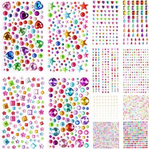3200pcs Gem Stickers Jewels for Crafts - 12 Sheets Self Adhesive Rhinestone Jewel Stickers, Stick on Gems Rhinestones for Crafts, Craft Supplies Scrapbook for Kids