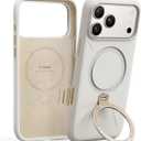 TORRAS Q3 Silicone 360 Spin for iPhone 17 Pro Case with Stand, Fit for MagSafe, Magnetic Ring Kickstand with Camera Control, Liquid Silicone Rubber Soft Phone Case for iPhone 17 Pro 6.3'', Light Ivory