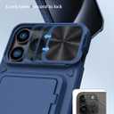 Vihibii for iPhone 15 Pro Max Wallet Case with Card Holder (4 Cards) & Slide Lens Protective Cover & Kickstand & Raised Edges Protect Screen, Shockproof Rugged Case for iPhone 15 Pro Max 6.7", Blue