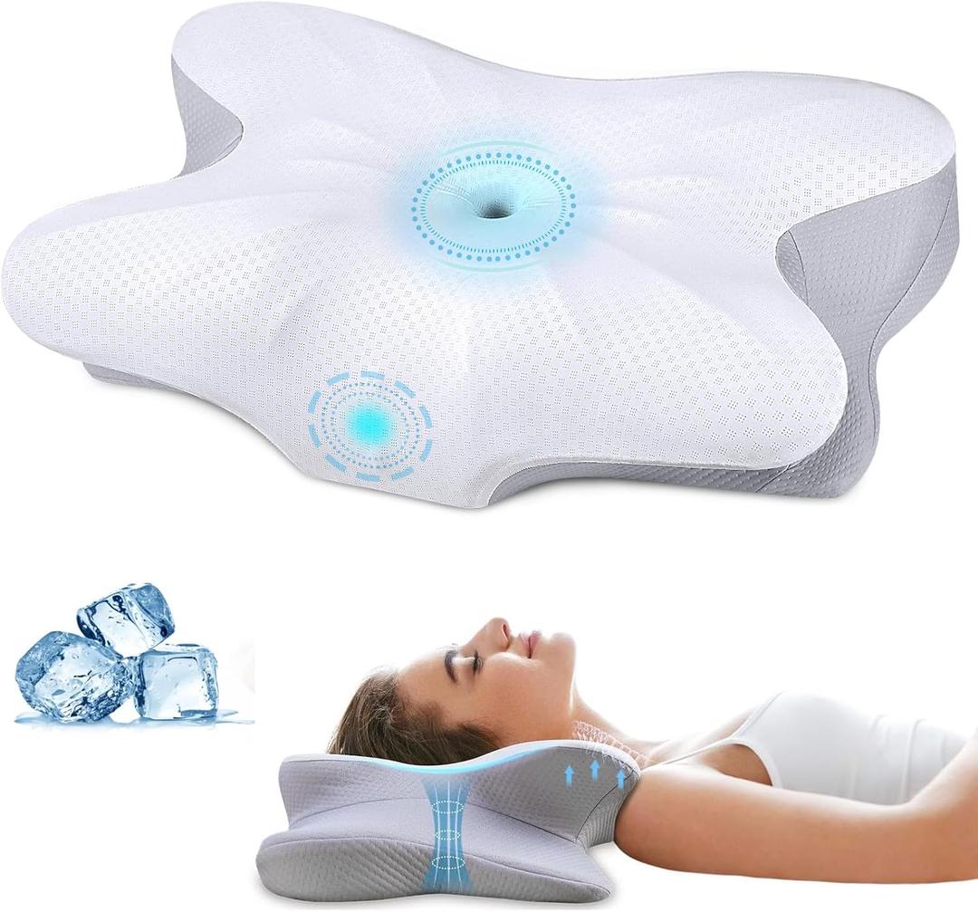 Olumoon Neck Pillow Memory Foam Pillows - Neck Support Pillow for Pain Relief, Ergonomic Cervical Pillow for Sleeping, Orthopedic Contour Bed Pillow for Side, Back & Stomach Sleepers with Pillowcase