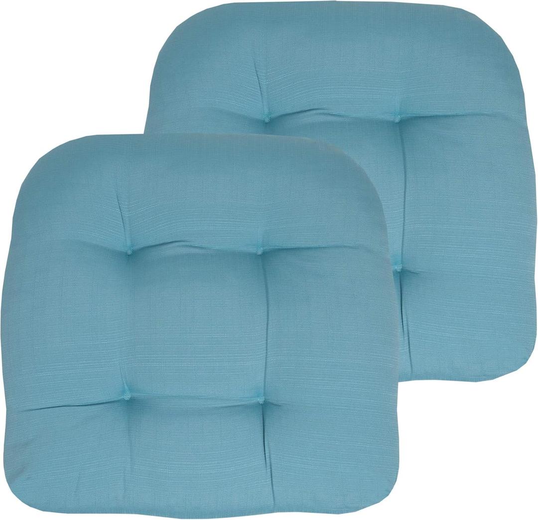 Sweet Home Collection Patio Cushions Outdoor Chair Pads Premium Comfortable Thick Fiber Fill Tufted 19" x 19" Seat Cover, 2 Count (Pack of 1), Teal