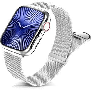 Sunnywoo Milanese Mesh Loop Compatible with Apple Watch Bands 42mm 44mm 45mm 46mm 49mm 38mm 40mm 41mm for Men Women, Stainless Steel Mesh strap for iWatch Series 10 9 8 7 6 SE 5 4 3 2 1 Ultra