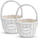 Flower Girl Basket (Set of 2) | Handcrafted Natural Wicker Flower Baskets for Flower Girl - Premium Wedding Basket with Water Resistant Liner - Perfect for Weddings, Parties & Home Décor