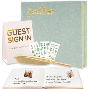 5 x 4-in-1 Wedding Guest Book Wedding Receptions for Polaroid Wedding Books for Guests with Linen Cover & Gold Foil Pages to Sign-in and Add Photo for Baby Shower, Birthday, Graduation, Bridal Shower (Grass Green)