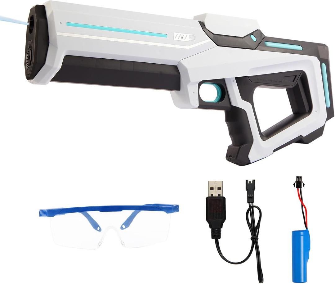 Electric Water Gun with Auto-Suction, 32FT Long-Range Spray & Expandable Bottle Capacity (White)