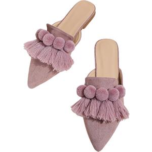 Verdusa Mules for Women 2025 Dress Shoes Slip On Flats Comfortable Pointed Toe Mules Dressy Casual Loafers (Mauve Purple, Size: 8.5)