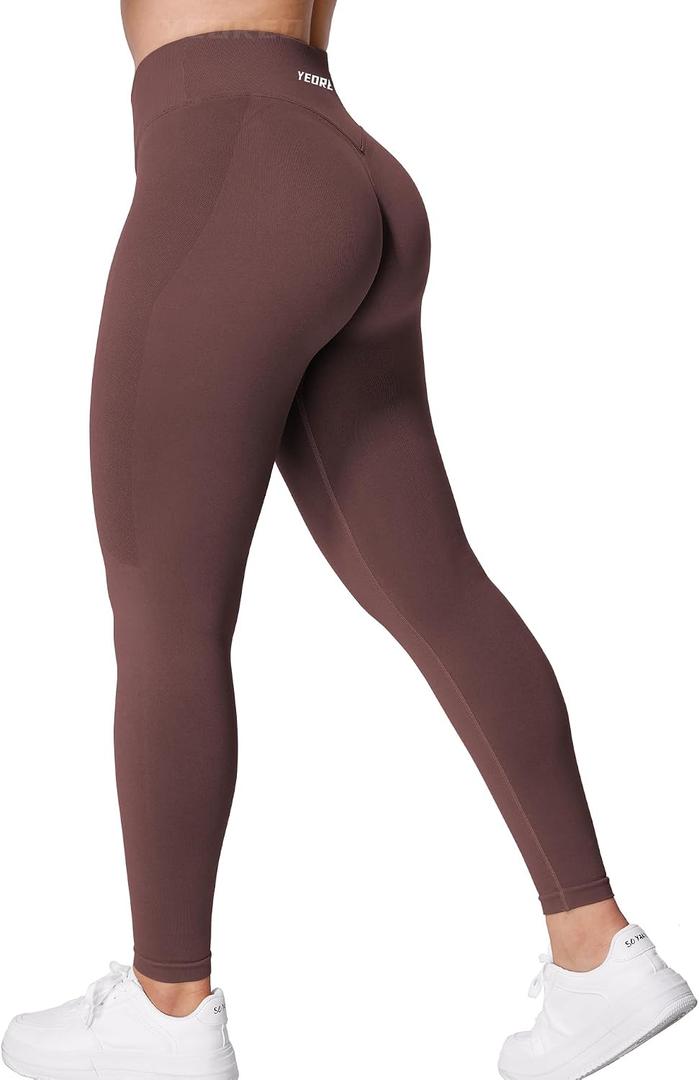 YEOREO V Waist Workout Leggings for Women Butt Lifting Scrunch Gym Leggings Seamless Yoga Pants Brown XL (Brown, XL)