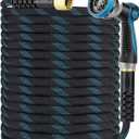 100FT Garden Hose, Non-Expandable Flexible Water Hose with 10-Pattern Spray Nozzle, Lightweight Hose Pipe, Kink-Resistant, Leak-Proof, Extended Protector & 3/4" Solid Brass Alloy, Super Fabric