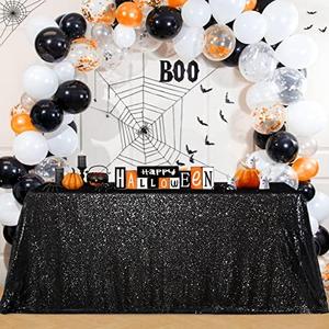B-COOL Black Sequin Table Overlay 50x50 inch Square Sequin Tablecloth Halloween Sparkle Glitz Tablecloth Popular Sequin Decoration Tableclcoth