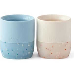 Moonkie Silicone Baby Cups 4 Months+ | Open Training Drinkware for Infants with Confetti Sprinkles | Baby-Led Weaning Essential | 2 oz (Ether/Ivory, 2 Pack)