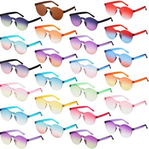 Hoteam 24 Pairs Colored Sunglasses Bulk Rimless Fun Party Sunglasses Transparent Round Candy Tinted Glasses Retro Eyewear for Women Adult Bachelorette Cosplay Party