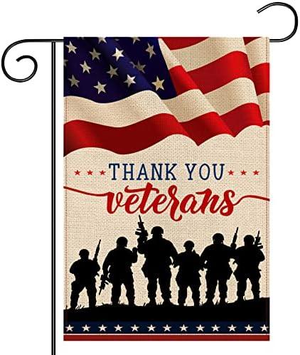 Veterans Day Garden Flag Vertical Double Sided Burlap 12×18 Inch Memorial Day, Fourth of July, Veterans Day Patriotic Flag Decorations 2 PACK