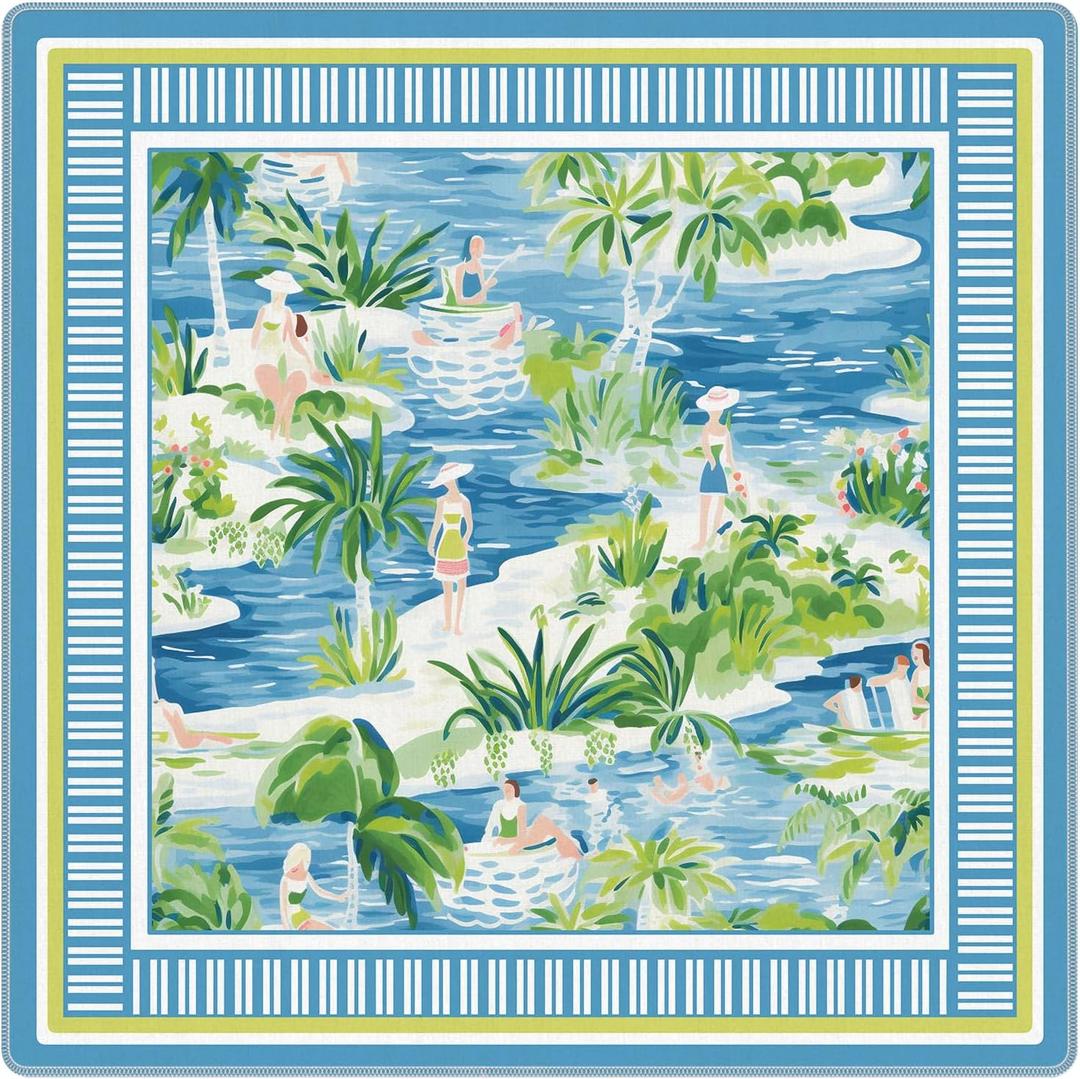 Blue Green Tropical Beach Mahjong Mat 31.5" x 31.5",