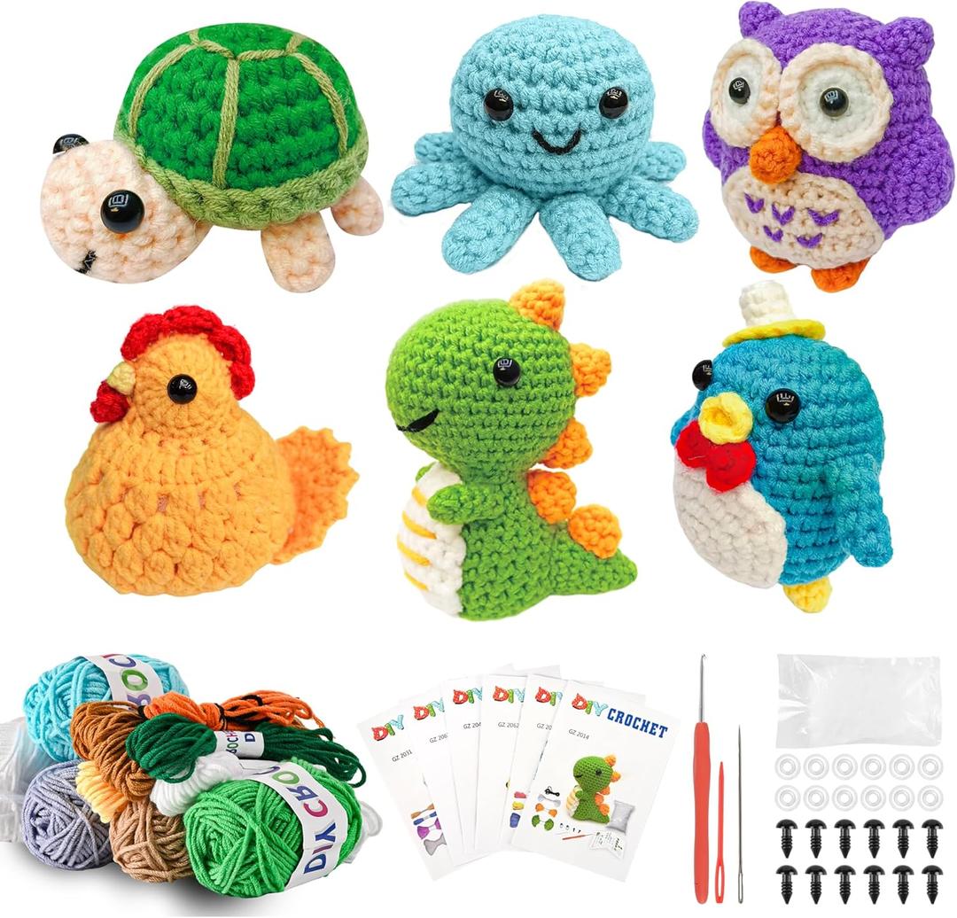 6PCS Crochet Kit for Beginners, 2026 Knitting Kit with Step-by-Step Video Tutorials, Beginner Crochet Kit for Adults (Purple)