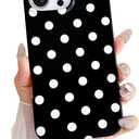 Skyseaco for iPhone 16 Pro Max Case Cute Polka Dot Aesthetics Design Phone Case Soft Slim TPU Shockproof Phone Cover for Women Girls, Black