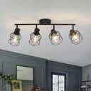 BUXVRCS Adjustable Multi-Directional Black Light Fixtures, Semi Flush Mount Ceiling Light, Kitchen Light Fixtures Ceiling Mount, Geometric Metal Cage Industrial Spotlight Fixtures for Dining Room